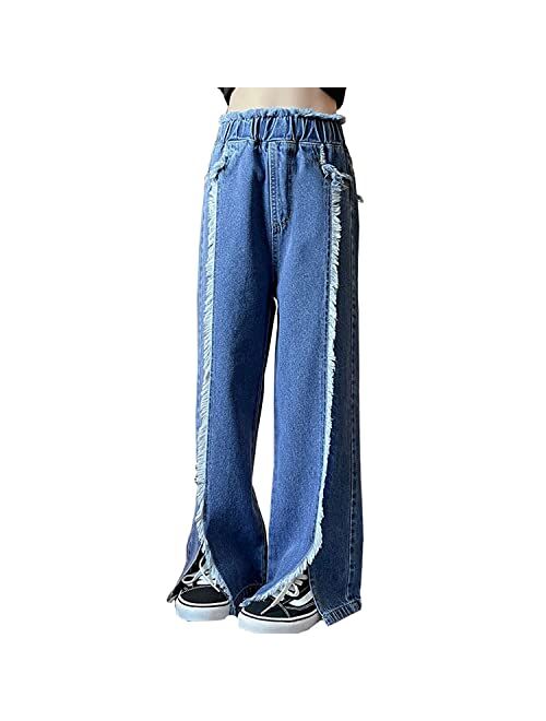 Milokado OnlyAngel Kids Girls Washed Elastic Waist Baggy Wide Leg Jeans Size 4-14 Years