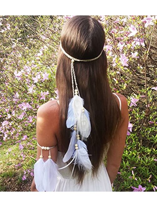 ESH7 Boho Peacock Feather Headband Hippie Jewelry Gifts Native American Indian Costume Festival Hair Accessories Bohemian Clothing Dresses for Women & Girls, colorful, Me