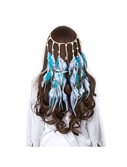 LUREME Hippie Feather Headband for Women-Indian Headwear Costume Headdress Feather Hair Accessories (hb000010)