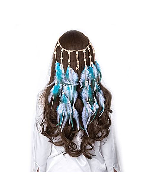 LUREME Hippie Feather Headband for Women-Indian Headwear Costume Headdress Feather Hair Accessories (hb000010)