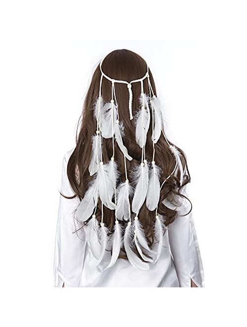 LUREME Hippie Feather Headband for Women-Indian Headwear Costume Headdress Feather Hair Accessories (hb000010)