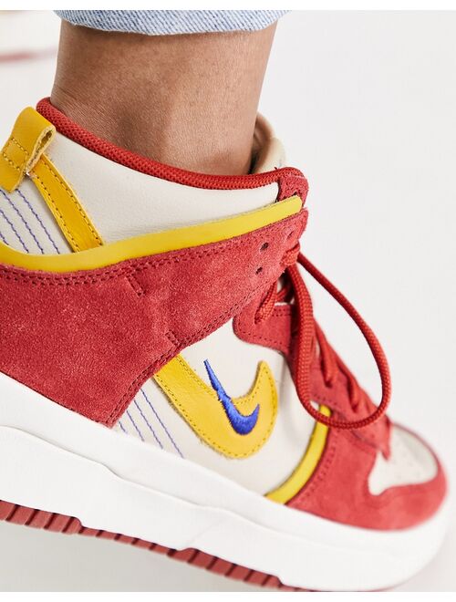 Nike Dunk High Up sneakers in white, red and yellow