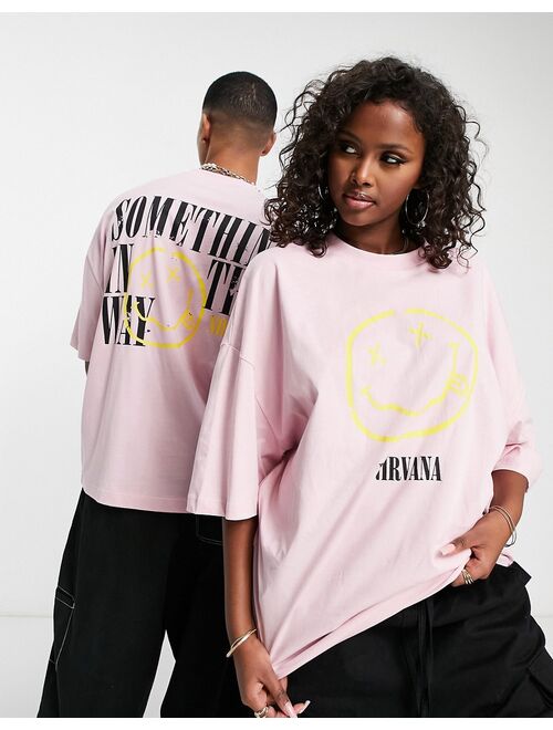 ASOS DESIGN oversized t-shirt with Nirvana print in pink