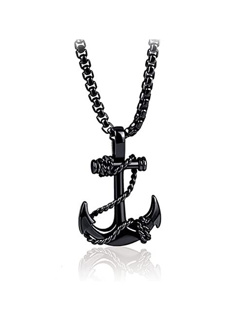 Generic Gothic Pirate Skull Anchor Pendant Necklace for Men with 23.6'' Stainless Steel Chain Nautical Fish Hook Satan Devil Death Flying Dragon Bull Head Compass Tree of