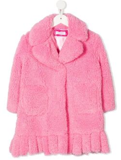 teddy fringed-hem coat