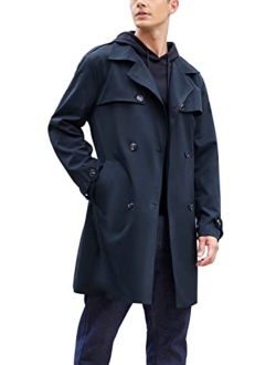 Men's Trench Coat Slim Fit Notch Lapel Double Breasted Belted Lightweight Windbreaker