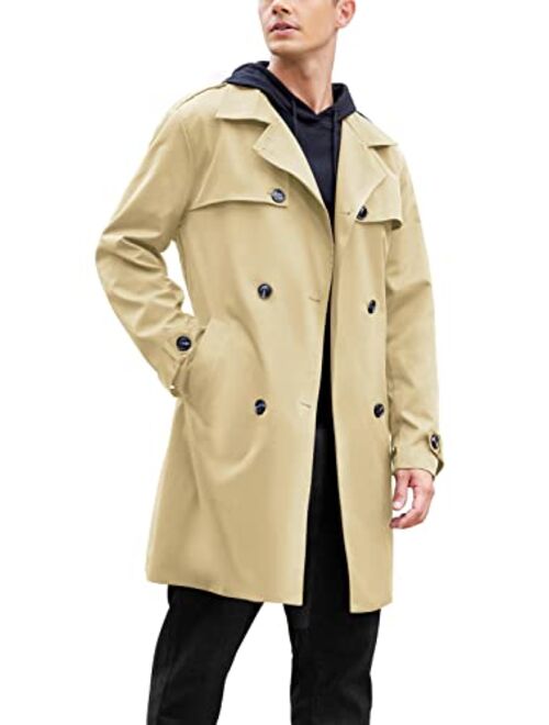 COOFANDY Men's Trench Coat Slim Fit Notch Lapel Double Breasted Belted Lightweight Windbreaker