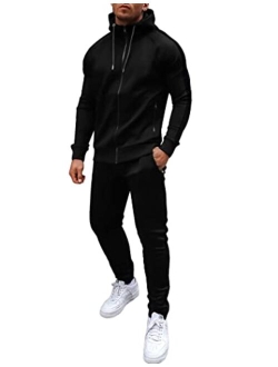 Mens Tracksuit with Zipper Pockets Full Zip Hoodie Sweatsuit 2 Pieces Athletic Sports Casual Sweat Suits