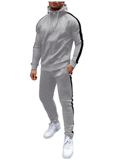 Mens Tracksuit with Zipper Pockets Full Zip Hoodie Sweatsuit 2 Pieces Athletic Sports Casual Sweat Suits