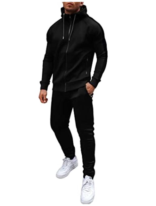 COOFANDY Mens Tracksuit with Zipper Pockets Full Zip Hoodie Sweatsuit 2 Pieces Athletic Sports Casual Sweat Suits