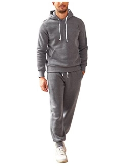 Mens Tracksuits 2 Piece Hooded Athletic Sweatsuits Casual Lined Fleece Pullover Jogging Suit Sets