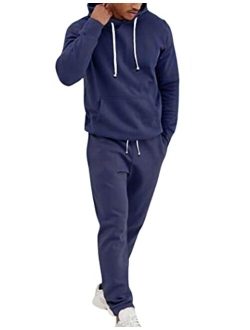 Mens Tracksuits 2 Piece Hooded Athletic Sweatsuits Casual Lined Fleece Pullover Jogging Suit Sets