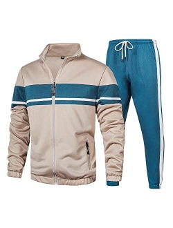 Lbl Leading The Better Life LBL Men's Sweat Suit 2 Piece Outfit Casual Contrast Sports Jogging Tracksuits Set