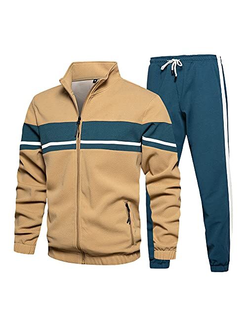 Lbl Leading The Better Life LBL Men's Sweat Suit 2 Piece Outfit Casual Contrast Sports Jogging Tracksuits Set