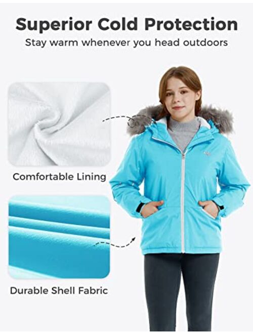 Wantdo Girl's Warm Snowboarding Jackets Waterproof Ski Jacket Fleece Winter Snow Coat Windproof Raincoats