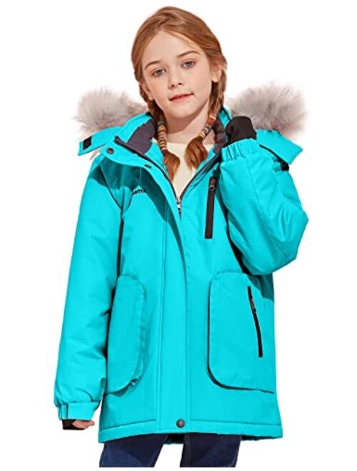 GEMYSE Girl's Winter Waterproof Ski Snow Jacket Hooded Fleece Lined Windproof Coat