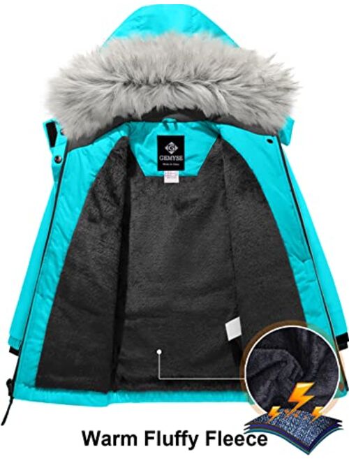 GEMYSE Girl's Winter Waterproof Ski Snow Jacket Hooded Fleece Lined Windproof Coat