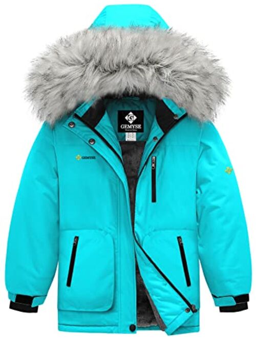 GEMYSE Girl's Winter Waterproof Ski Snow Jacket Hooded Fleece Lined Windproof Coat