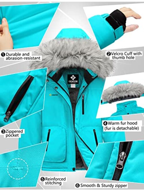 GEMYSE Girl's Winter Waterproof Ski Snow Jacket Hooded Fleece Lined Windproof Coat