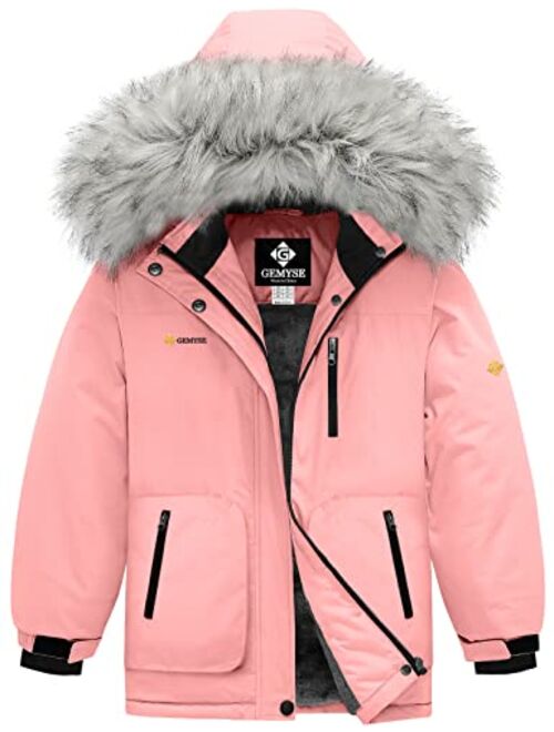 GEMYSE Girl's Winter Waterproof Ski Snow Jacket Hooded Fleece Lined Windproof Coat