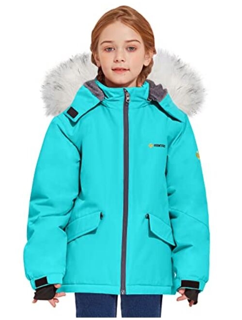 GEMYSE Girl's Winter Waterproof Ski Snow Jacket Hooded Fleece Windproof Snowboarding Coat