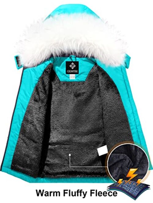 GEMYSE Girl's Winter Waterproof Ski Snow Jacket Hooded Fleece Windproof Snowboarding Coat