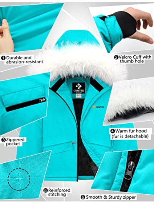 GEMYSE Girl's Winter Waterproof Ski Snow Jacket Hooded Fleece Windproof Snowboarding Coat