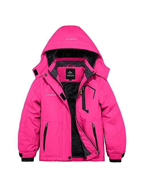 FARVALUE Girls Waterproof Skiing Jacket Windproof Winter Coat Warm Snow Coat with Removable Hood