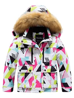 Pursky Girl's Waterproof Ski Jacket Kids Winter Snow Coats Fleece Raincoat Parka