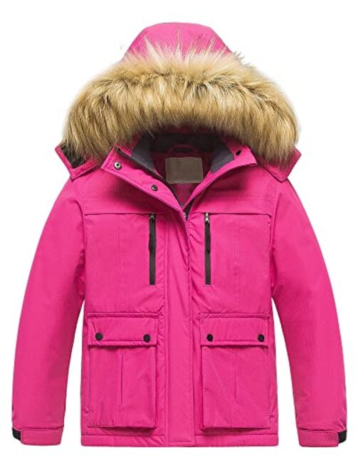 Pursky Girl's Waterproof Ski Jacket Kids Winter Snow Coats Fleece Raincoat Parka