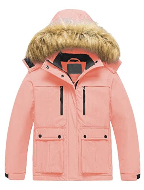 Pursky Girl's Waterproof Ski Jacket Kids Winter Snow Coats Fleece Raincoat Parka