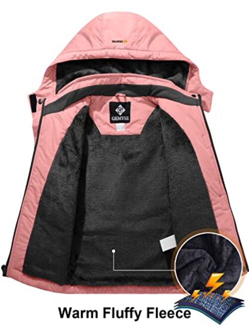 GEMYSE Girl's Waterproof Ski Snow Jacket Hooded Fleece Lined Windproof Winter Jacket