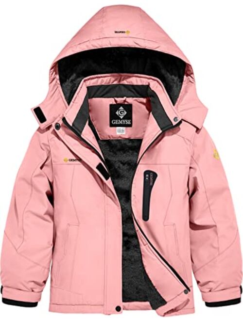 GEMYSE Girl's Waterproof Ski Snow Jacket Hooded Fleece Lined Windproof Winter Jacket