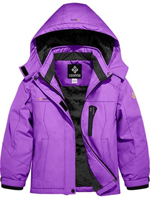 GEMYSE Girl's Waterproof Ski Snow Jacket Hooded Fleece Lined Windproof Winter Jacket