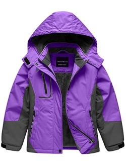 CREATMO US Girl's Waterproof Ski Jacket Warm Winter Fleece Snow Coat Windproof Snowboarding Rain Jacket