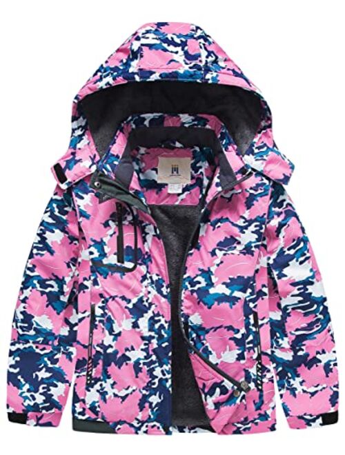 CREATMO US Girl's Waterproof Ski Jacket Warm Winter Fleece Snow Coat Windproof Snowboarding Rain Jacket