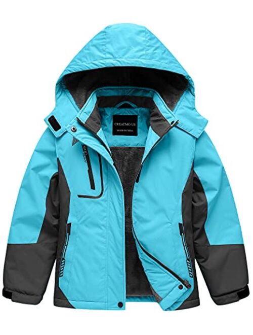 CREATMO US Girl's Waterproof Ski Jacket Warm Winter Fleece Snow Coat Windproof Snowboarding Rain Jacket