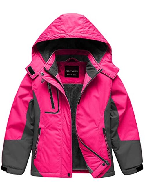 CREATMO US Girl's Waterproof Ski Jacket Warm Winter Fleece Snow Coat Windproof Snowboarding Rain Jacket