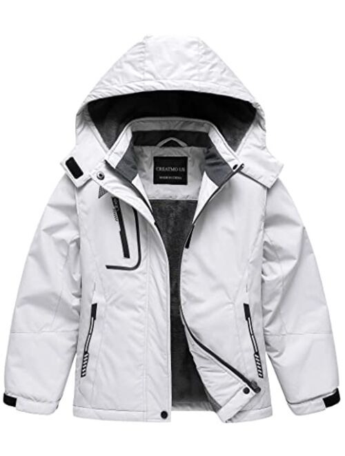 CREATMO US Girl's Waterproof Ski Jacket Warm Winter Fleece Snow Coat Windproof Snowboarding Rain Jacket