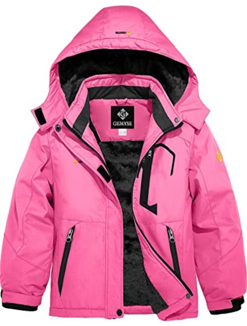 GEMYSE Girl's Waterproof Ski Snow Jacket Fleece Windproof Winter Jacket with Hood