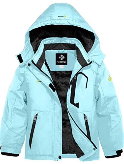 GEMYSE Girl's Waterproof Ski Snow Jacket Fleece Windproof Winter Jacket with Hood