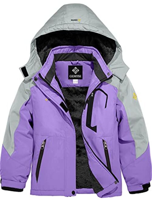 GEMYSE Girl's Waterproof Ski Snow Jacket Fleece Windproof Winter Jacket with Hood