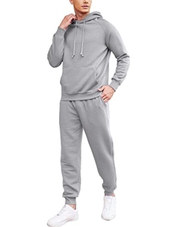 Men's Tracksuit 2 Piece Waffle Hoodie Sweatsuits Sets Athletic Jogging Suits with Pocket