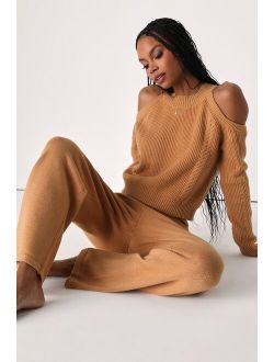 Always Comfy Light Brown Wide-Leg Sweater Pants