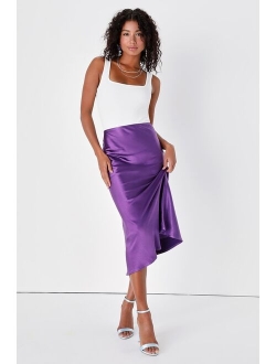 Simple Sophistication Magenta Satin High-Rise Midi Skirt