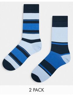 2 pack ankle socks in blue stripes