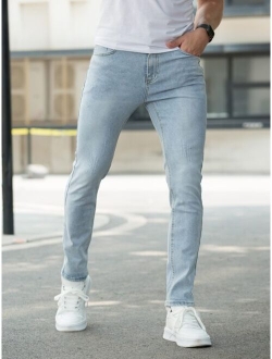 Men Slant Pocket Slim Straight Jeans