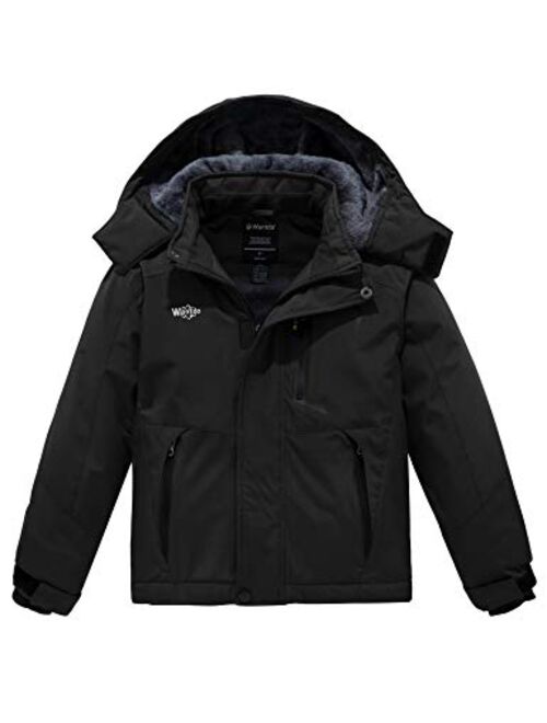 Wantdo Boy's Waterproof Ski Jacket Fleece Snowboarding Jackets Warm Thick Winter Coat Hooded Raincoats