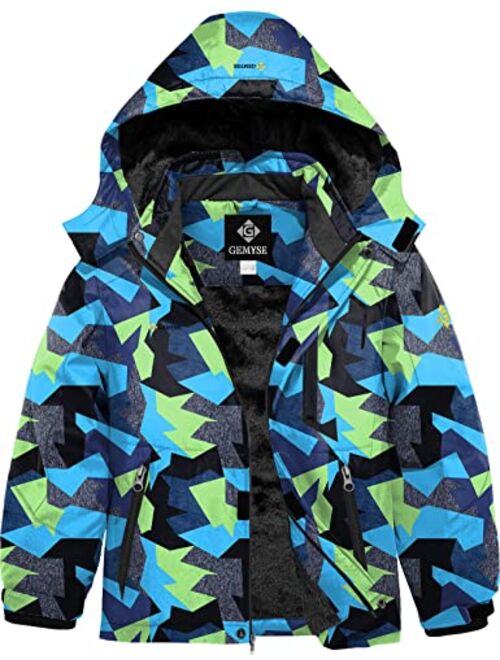 GEMYSE Boy's Waterproof Ski Snow Jacket Hooded Fleece Windproof Winter Jacket