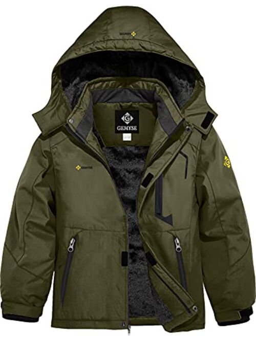 GEMYSE Boy's Waterproof Ski Snow Jacket Hooded Fleece Windproof Winter Jacket